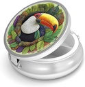 Pill Box-3 Compartment Small Pill Case for Purse & Pocket Mini Metal Pill Holder Travel Pill Container to Hold Supplements Vitamins BPA-Free (Toucan)