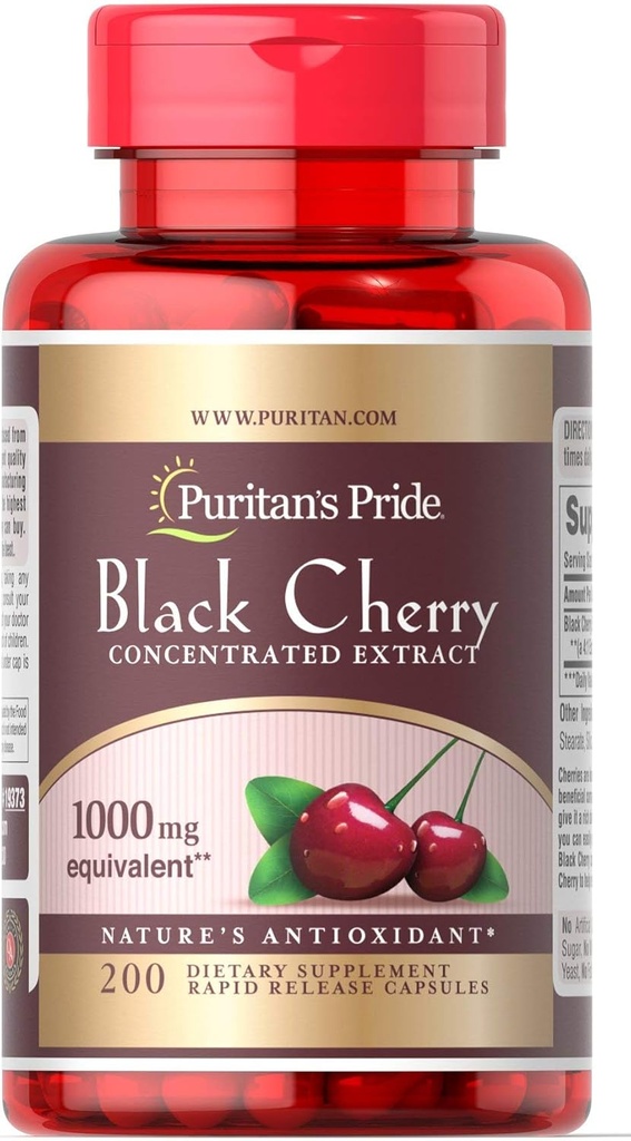 Puritans Pride Black Cherry 1000 mg Capsules, 200 Count