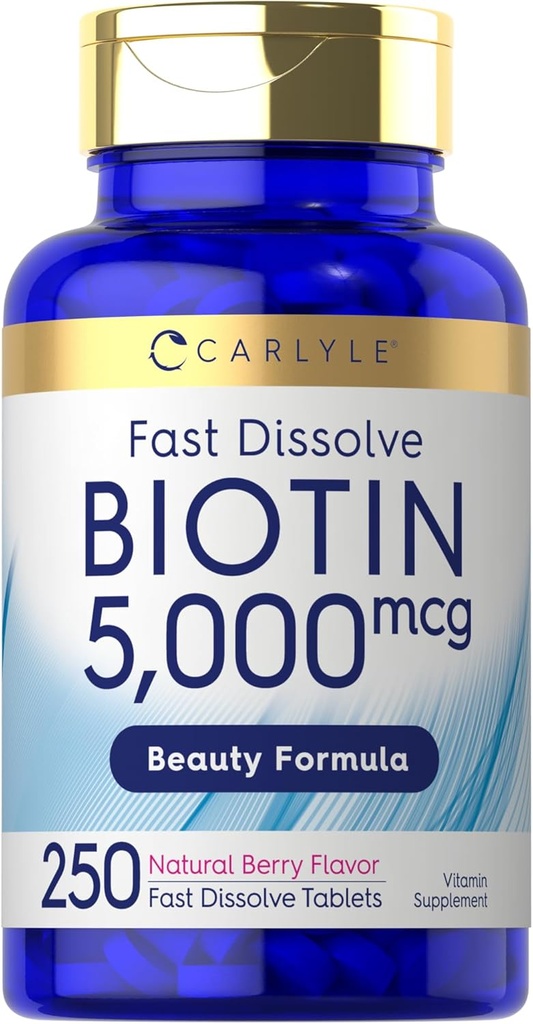 Carlyle Biotin 5000mcg ← 250 Fast Dissolve Tablets ¦ Vegetarian, Non-GMO, Gluten Free Supplement