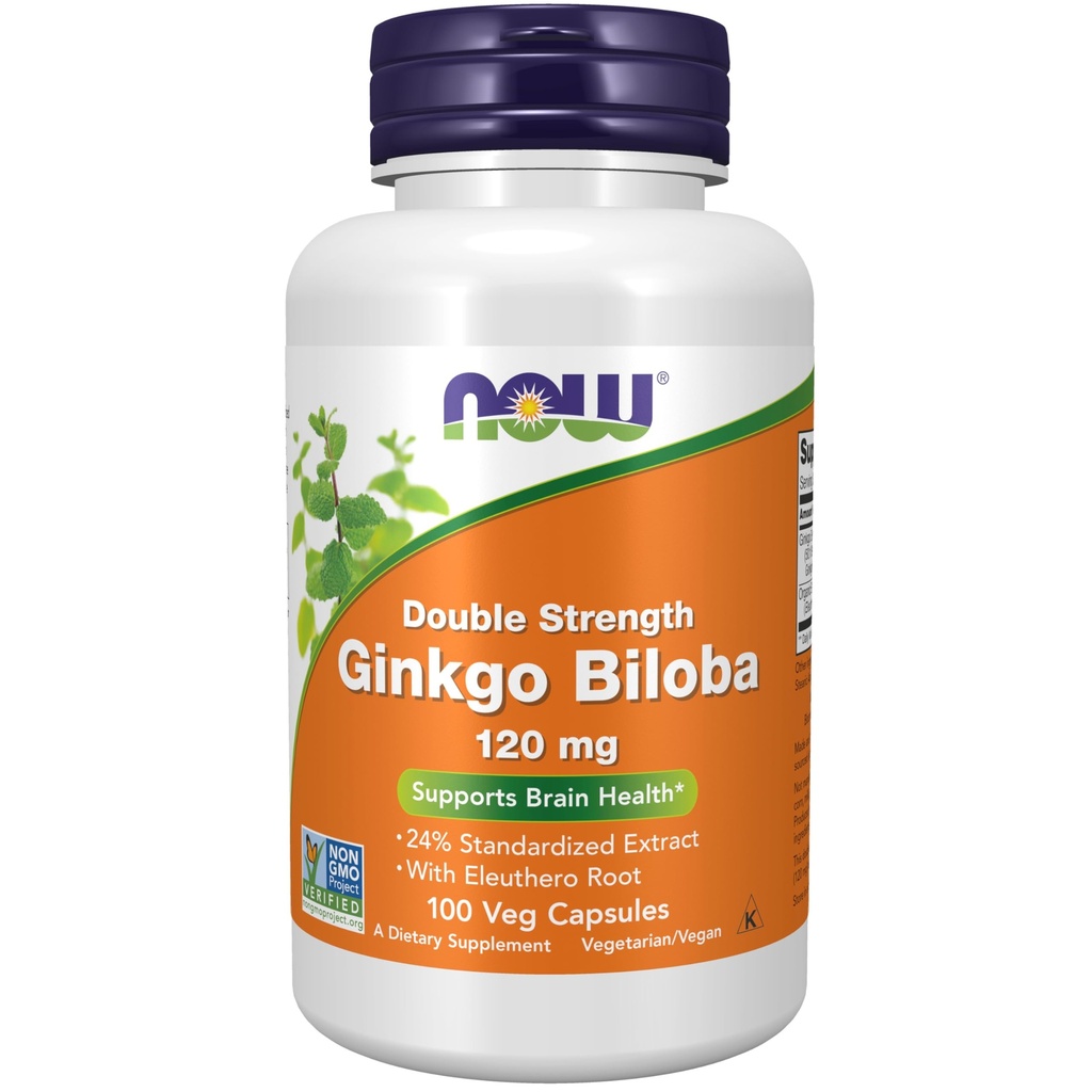 AHORA Suplementos Alimentarios, Ginkgo Biloba 120 mg, Doble Fuerza, Proyecto No OGM Verificado, 100 cápsulas Veg