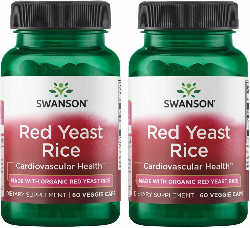 Swanson Hecho con traje de levadura roja tradicional orgánico 600 Milligrams 60 Veg Capsules (2 Pack)