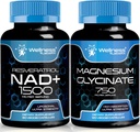 Magnesium Glycinate Capsules - 750mg - Magnesium Supplement │ NAD Supplement, 1500mg - Liposomal NAD+ Supplement with Resveratrol | Bundle