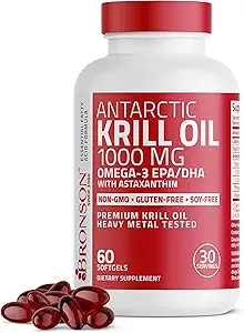 Bronson Antártico Krill Oil 1000 mg con Omega-3 EPA, DHA, Astaxanthin y fosfolípidos 60 Softgels