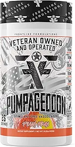 Pumpageddon, Pólvora de Pre-Workout no estimulante, Ejercicios explosivos, Resistencia Insana, Bombas de Esquí, Propio y Operado de Veteranos, Embalaje May Vary (25 Servimientos, Anillos de Peach)