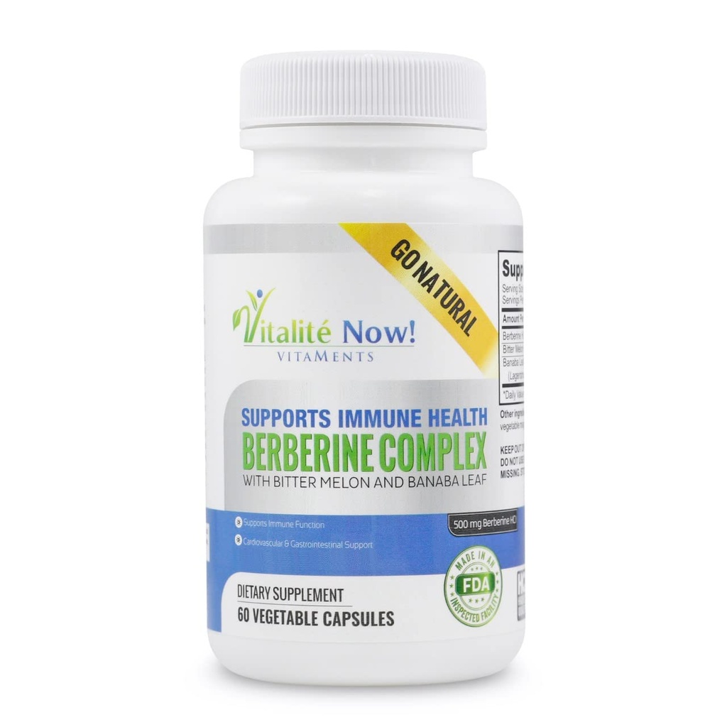 High Strength Berberine 500mg + Bitter Melon & Banaba - Immune System Health - Cardiovascular & Gastrointestinal Support - 60 cápsulas vegetarianas