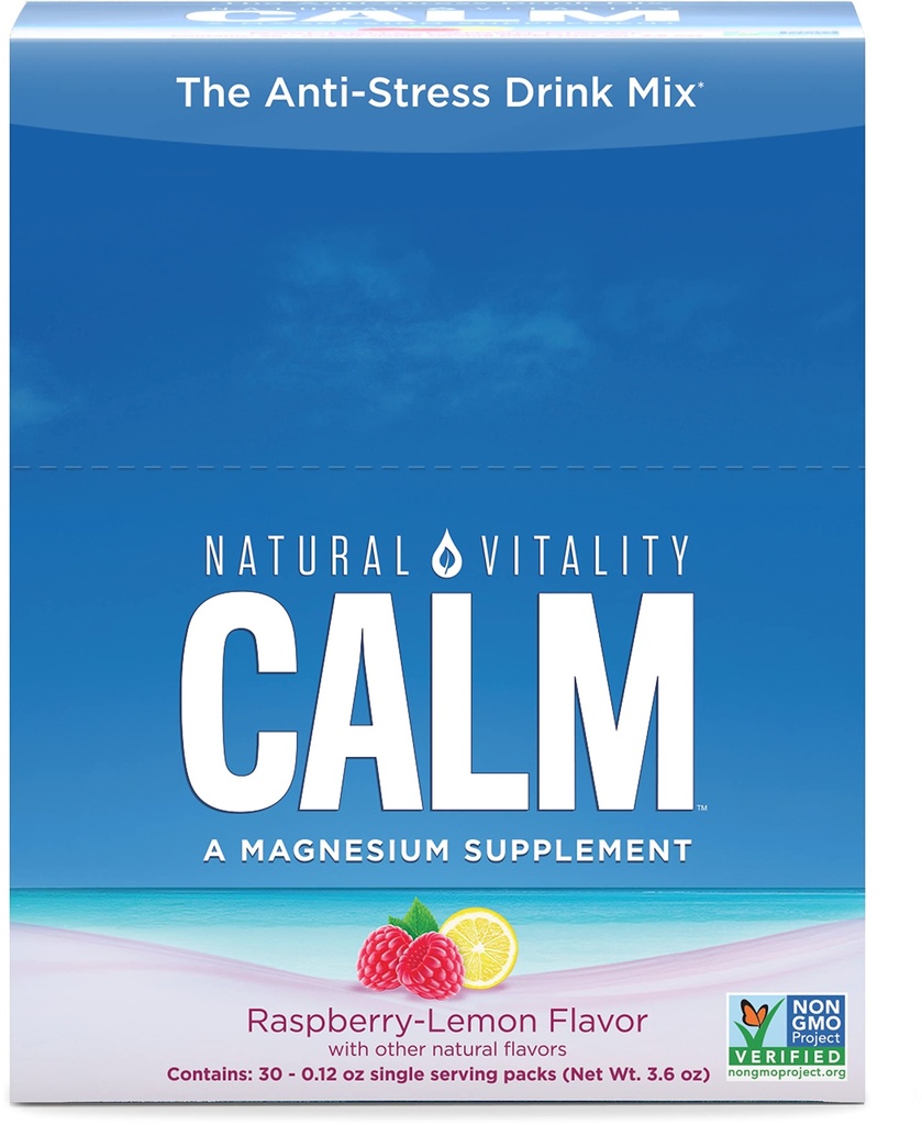 Natural Vitality Calm, Magnesium Citrate Suplemento, Anti-Stress Drink Mix Powder, Gluten Free, Vegan, " Non-GMO, Raspberry Lemon, 0.12 oz, 30 Packets