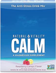 Natural Vitality Calm, Magnesium Citrate Suplemento, Anti-Stress Drink Mix Powder, Gluten Free, Vegan, " Non-GMO, Raspberry Lemon, 0.12 oz, 30 Packets