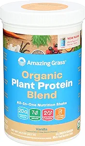 Impresionante planta orgánica Protein Blend: Vegan Protein Powder, New Protein Superfood Formula, All-In-One Nutrition Shake with Beet Root, Pure Vanilla, 20 Servings