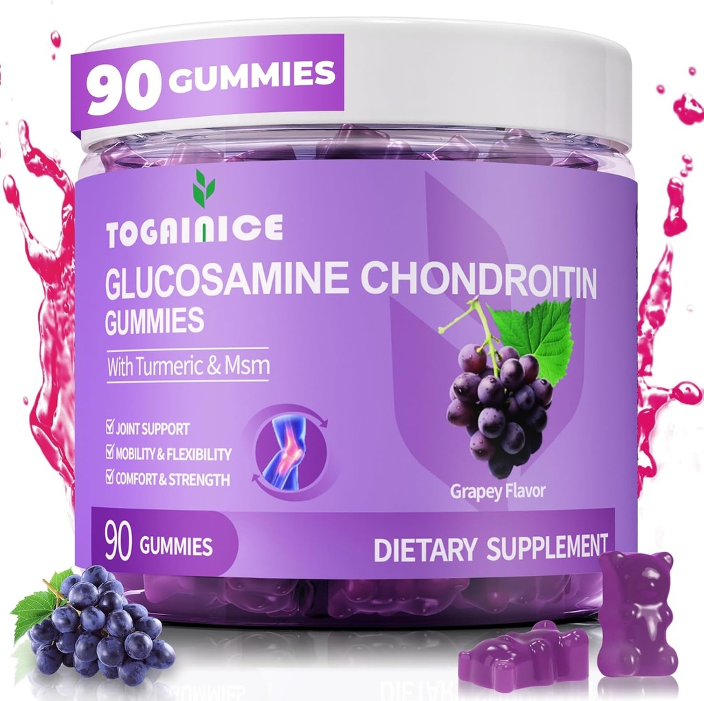 Joint Support Gummies with Glucosamine Chondroitin, Sugar Free, 1500mg Extra Strength with MSM & Turmeric (90 Count)
