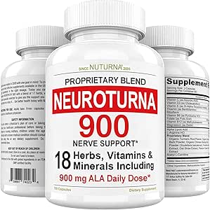 Neuropatía Soporte Nerve Suplemento con 900 mg Ácido Lipoico Alfa Puro - Fórmula de Fuerza Máxima, Fortalecer Nerves en Fingers, Manos, Dedos, & Pie - Mejor Alivio Periférico - 180 cápsulas
