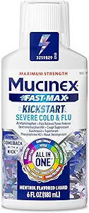 Mucinex Fast-Max Kickstart Severe Cold and Flu Medicine for Adults, Liquid Cold Medicine " Cough Medicine for Adults, Generic Expectorant Guaifenesin " Cough Suppressant Dextromethorphan, 6 Fl Oz
