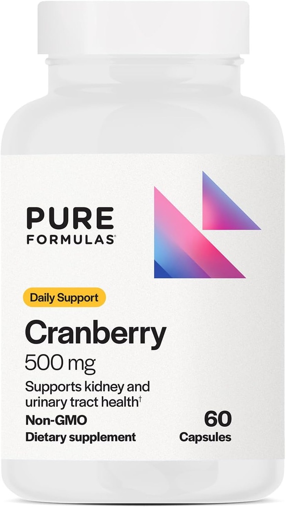 PureFormulas Cranberry 500 mg - Apoya el Riñón y la Salud de la Tracto urinaria - Suplemento Antioxidante para la Protección de la Inmuna y la Salud Celular - Píldoras de arándano para Hombres - No GMO - 60 cápsulas