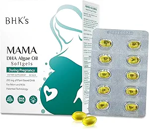 Aceite de Algas DHA Prenatal de BHK, Apoyo a las Mamas, el cerebro del bebé y el desarrollo del sistema nervioso del embarazo a la enfermería, Omega-3, 60 Softgels