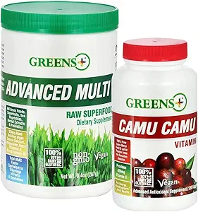 Verdes+ Avanzado Multi Raw Superfood Powder Healthy Organic Blend, Non-GMO, Soy/Dairy/Gluten Free Camu Camu Vitamin C Suplemento Puro Berry SuperFruit 400mg Vitamin C, 120 Veggie Capsules
