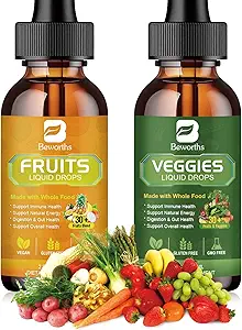 Suplemento de frutas y verduras - Balance de frutas naturales y vitaminas vegetales Suplementos gotas líquidas, Superalimentos de la naturaleza entera llenos de vitaminas y minerales - Apoyos Niveles de energía