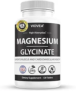 Glycinate de Magnesio - Hecho en EE.UU., 400mg por Serving, 120 Tablets, 100% Chelated for Higher Absorption, Non-GMO y Gluten-Free, Supports Muscle, Bones and Heart Well-Being