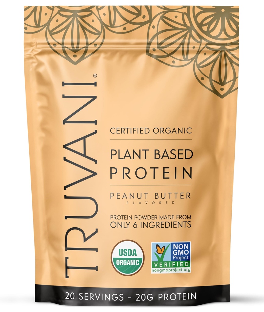 Truvani Vegan Pea Protein Powder ← Mantequilla de maní Silencio 20g Orgánica Proteína basada en plantas Silenciosos 20 Serviciones Silencio Keto Silencio Gluten " Dairy Free Silencio Bajo Carb Silencio No Añadido Sugar