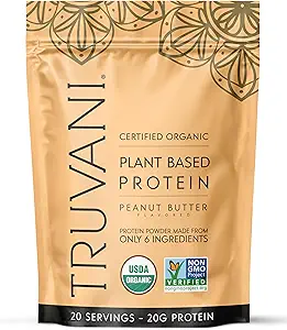 Truvani Vegan Pea Protein Powder | Peanut Butter | 20g Organic Plant Based Protein | 20 Servings | Keto | Gluten & Dairy Free | Low Carb | No Added Sugar