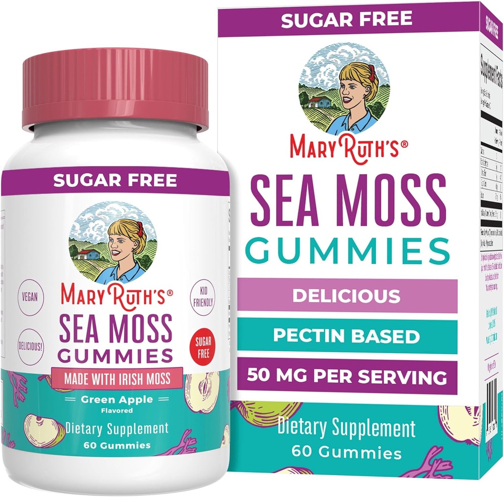 MaryRuth Organics Gummies Sugar Free Made with Irish Sea Moss for Gut Health and Immune Support Formulated for Adults and Kids Ages 4+ Vegan Non-GMO Gluten Free ← 60 Count