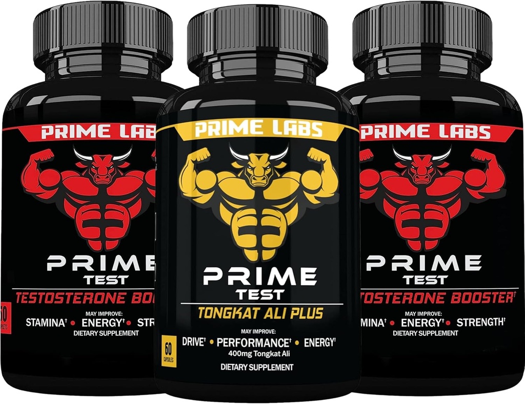 Prime Labs Prime Test Testosterone Booster (60 ct, 2-Pack) + Tongkat Ali Plus (60 ct)