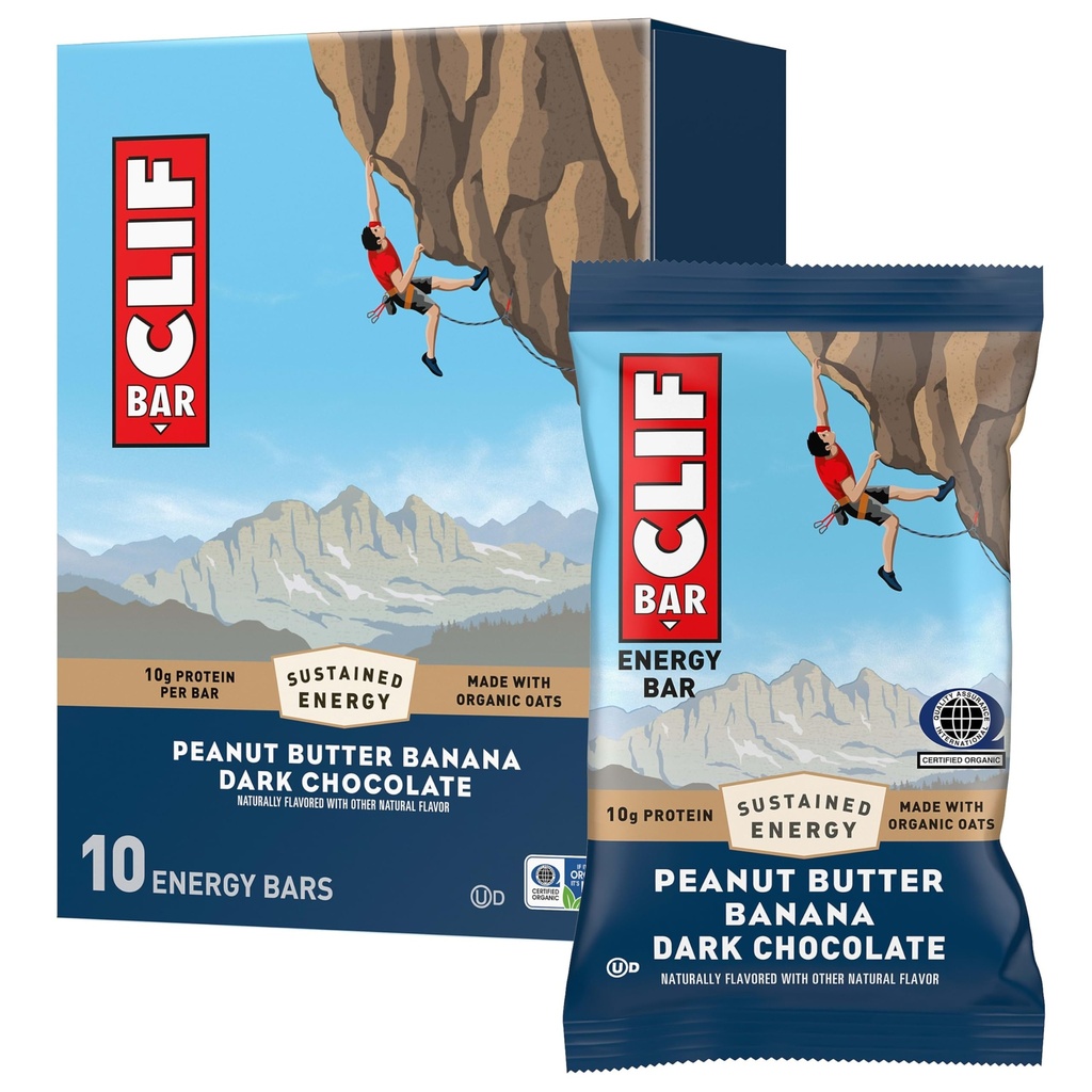 CLIF BAR - Energy Protein Bars - Peanut Butter Banana with Dark Chocolate - Made with Organic Oats - Energy Bars - Non-GMO - (10 Pack)
