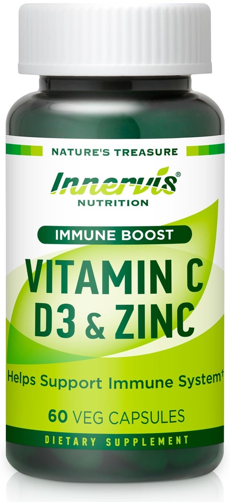 Complejo Immune Boost – Vitamina C 900mg, D3 2,500 UI & Zinc 25mg para Immune System Support, 72 Veggie Caps ← Innervis Nutrition