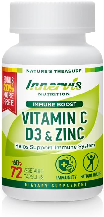 Immune Boost Complex – Vitamin C 900mg, D3 2,500 IU & Zinc 25mg for Immune System Support, 72 Veggie Caps | Innervis Nutrition
