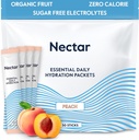 Embalajes de hidratación Nectar - Electrolitos Embalajes de polvo - Sugar Gratis > 0 Calorie - Electrolitos de fruta orgánica líquido diario IV Polvo para alivio de la deshidratación & rehidratación rápida (Peach 30 Pack)