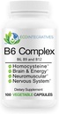 B6 Complejo Vegan Vitamina B6, B9 Folate, B12 Metilcobalamina Apoyo Cardiovascular, Neuromuscular, Nervous System, Homocysteine, Energy, Blood Cell & Bone Health 100 Caps