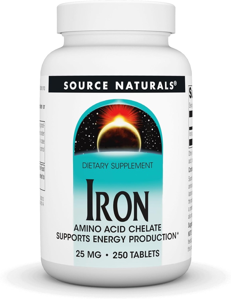 Fuente Natural Iron, Amino Acid Chelate - Suplemento dietético que apoya la producción de energía - 250 Tablets