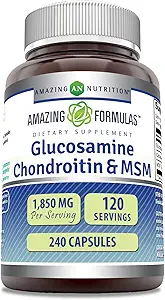 Amazing Formulas Glucosamine Chondroitin &amp; MSM Supplement TEN 1850 Mg per Serving TEN 240 Capsules TEN NO-GMO ANTE Gluten-Free TEN Made in USA