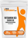 BulkSupplements.com Vitamina D3 Powder - Cholecalciferol, Suplementos de vitamina D, 5000 UI - Gluten Gratis, 50 mg (125 mg de vitamina D3) por Serving, 500g (1.1 libras) (Pack of 1)