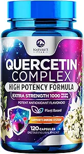 Quercetina Suplemento 1000mg - Soporte natural de base vegetal para Immune, Celular, respiratorio " Cambios estacionales - Extra Strength Quercetin Dihydrate de Sophora Japonica - 120 Veggie Capsules