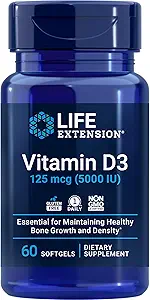 Life Extension Vitamin B12 Methylcobalamin 1mg & Vitamin D3 125 mcg (5000 IU) Supplement Bundle - 60 Count