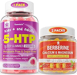 2Pack Berberine Suplemento Gummies & 1Pack 5HTP Mangas llenas líquidas para adultos &amp; niños 8+, sin azúcar