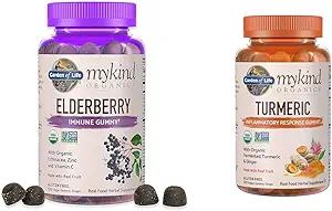 Garden of Life Organics Elderberry Gummies for Adults &amp; Kids - Immune Support Supplement with Organic Fruit &amp; Organics Turmeric Inflammatory Response Gummy - 120 Real Fruit Gummies for Kids &amp; Adults