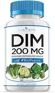 DIM Suplemento 200mg - DIM Diindolylmethane Plus BioPerine - Estrógeno Balance, Hormona Menopause Relief, Tratamiento del Acné, Vegan - 60 Cuenta