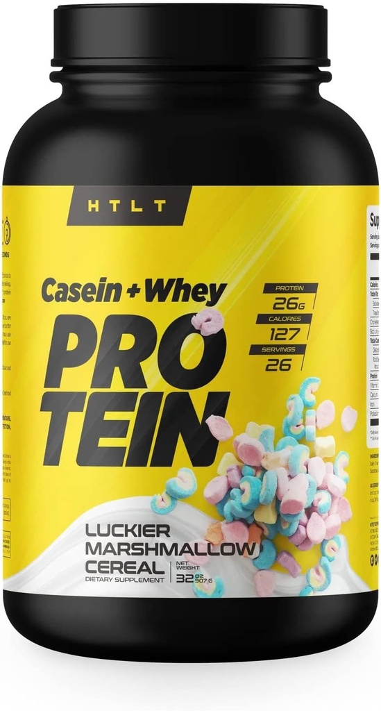 Casein + Whey Protein by HTLT ← Whey & Casein Protein Shake Powder TEN Slow-Release Whey & Casein Protein for Sustained Energy ← Casein Protein Powder for Baked Treats, Luckier Marshmallow Cereal