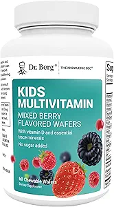 Dr. Berg Kids Chewable Multivitamins (NOTened Sweet w/Sugar) - Daily Multivitamin for Kids That Incluye 20 Nutrients & Trace Mineral Complex - Mixed Berry Chewable Vitamins for Kid - Red Wafers