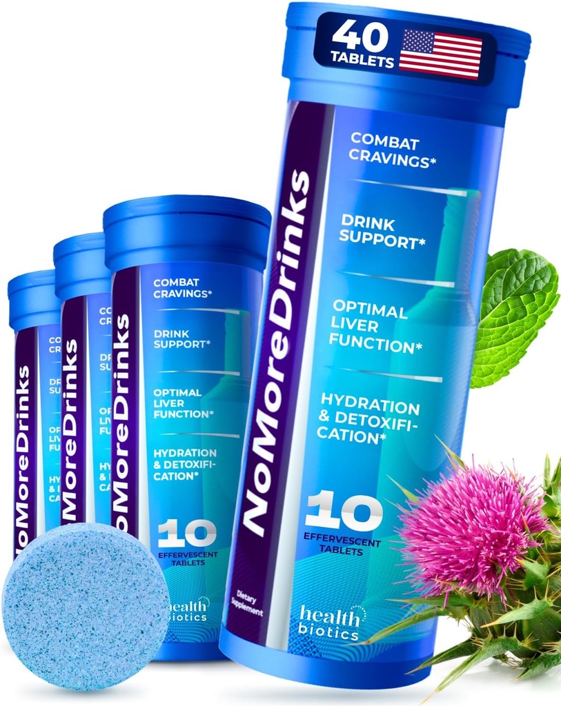 NoMoreDrinks Anti Alcohol Craving Suplemento  Liver Detox " Combat Cravings ¦ Energy Support Alcohol Replacement Drink ¦ Organic Milk Thistle Suplemento " Dandelion Root " 5HTP  durable (40) Energy Pills