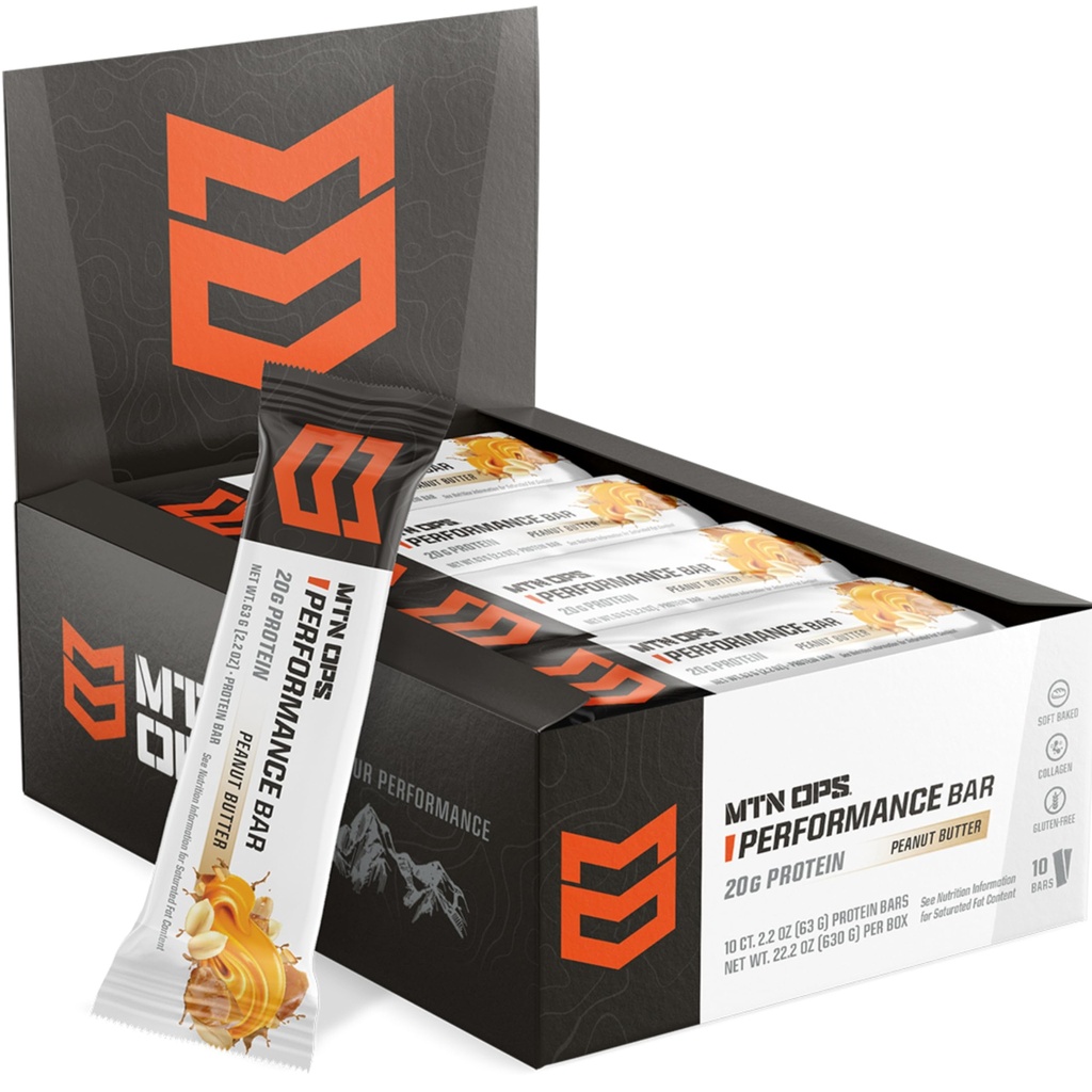 MTN OPS Peanut Butter Bliss Protein Bares, High Protein with Whey Isolate & Whey Concentrate and Collagen, Low Sugar, Gluten Free, 10 Count