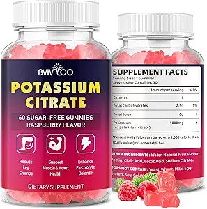 Potassium Citrate Gummies para adultos, Potasio sin azúcar 1000mg Soporte Leg Cramps &amp; Electrolyte Balance High Potency 60 Con