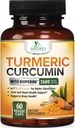 Curcumin Turmeric Suplemento 2600mg - 95% Curcuminoides con Turmeric Orgánica " BioPerine Black Pepper Extract for Best Absorption, Natural Vegan Joint Support, Non-GMO, Bottled in USA - 60 cápsulas