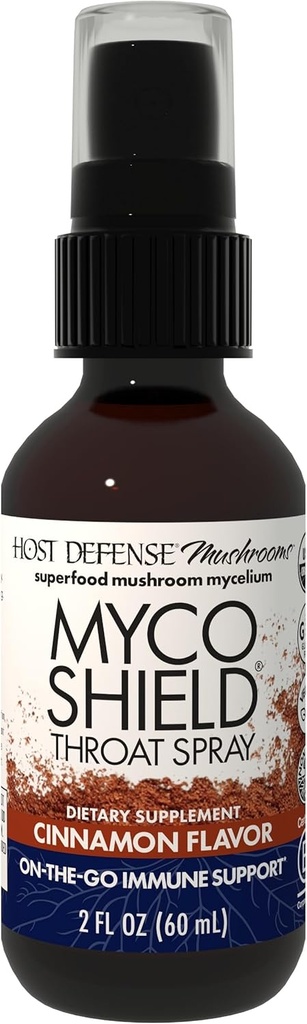 Host Defense MycoShield Throat Spray - Immune Health Support - Dietary Mushroom Supplement with Chaga, Reishi, Turkey Tail &amp; More - On-The-Go Immune Support - Cinnamon Flavor, 2 fl oz (142 Servings)*