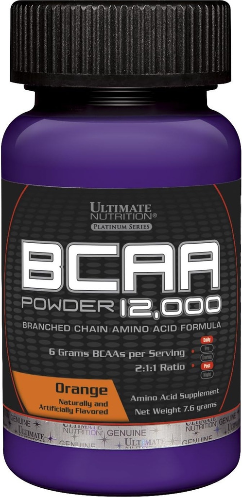 Ultimate Nutrition Flavored BCAA 12,000mg Suplementario de Cadena Ramada Aminoácidos Polvo, Naranja, Servidor Único