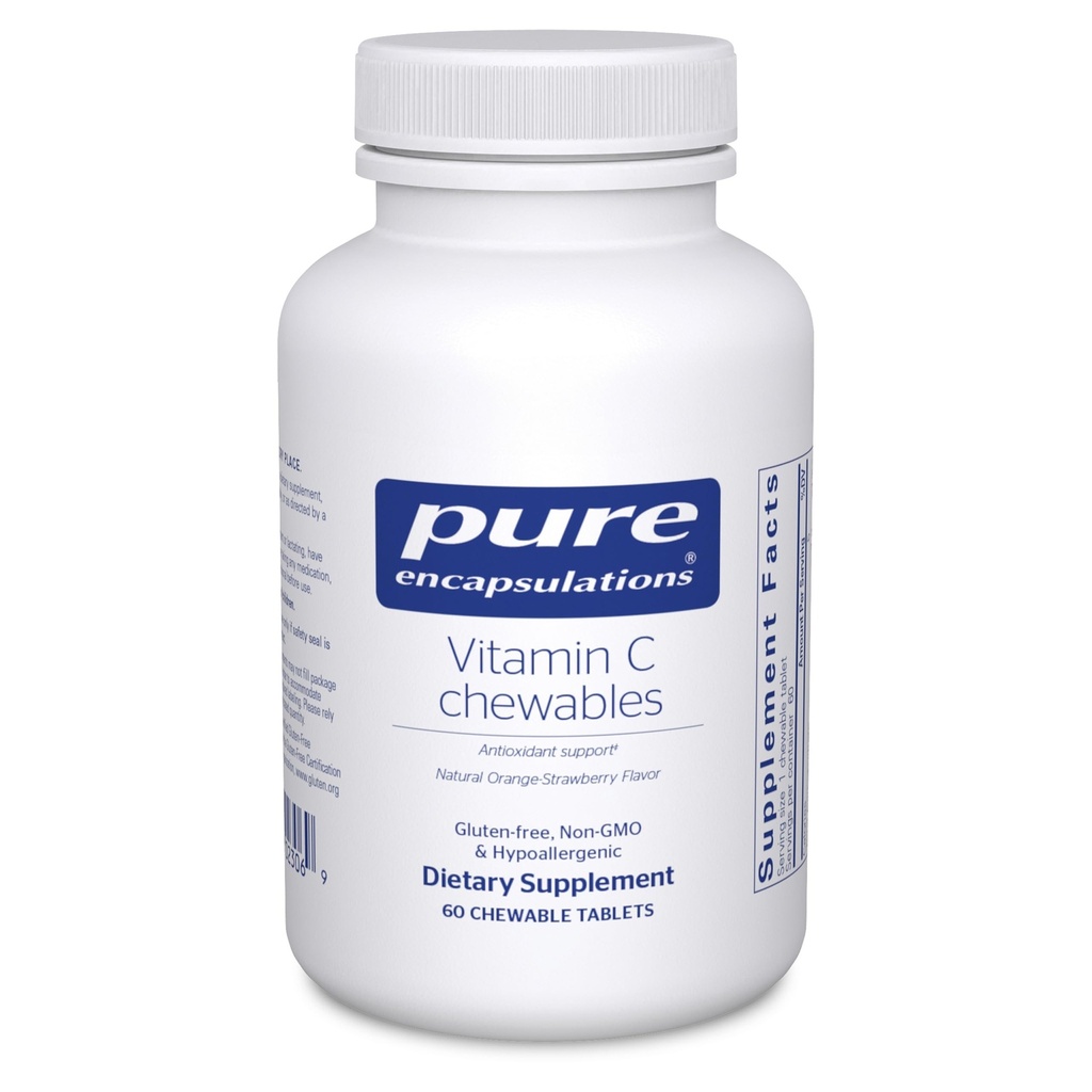 Encapsulaciones puras Vitamina C Chewables ← Apoyo para la Función Inmunitaria Saludable y Soporte Antioxidante* TEN 60 Tabletas Chewable TEN Natural Orange-Strawberry Flavor