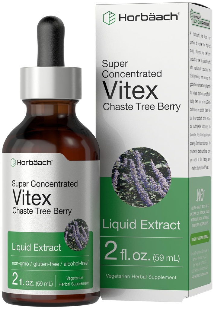 Horbäach Vitex Berry Chasteberry Extract Tincture ← 2 fl oz  Super Concentrado Líquido ← Alcohol Free Chaste Tree Berry Supplement ← Vegetarian, Non-GMO, Gluten Free
