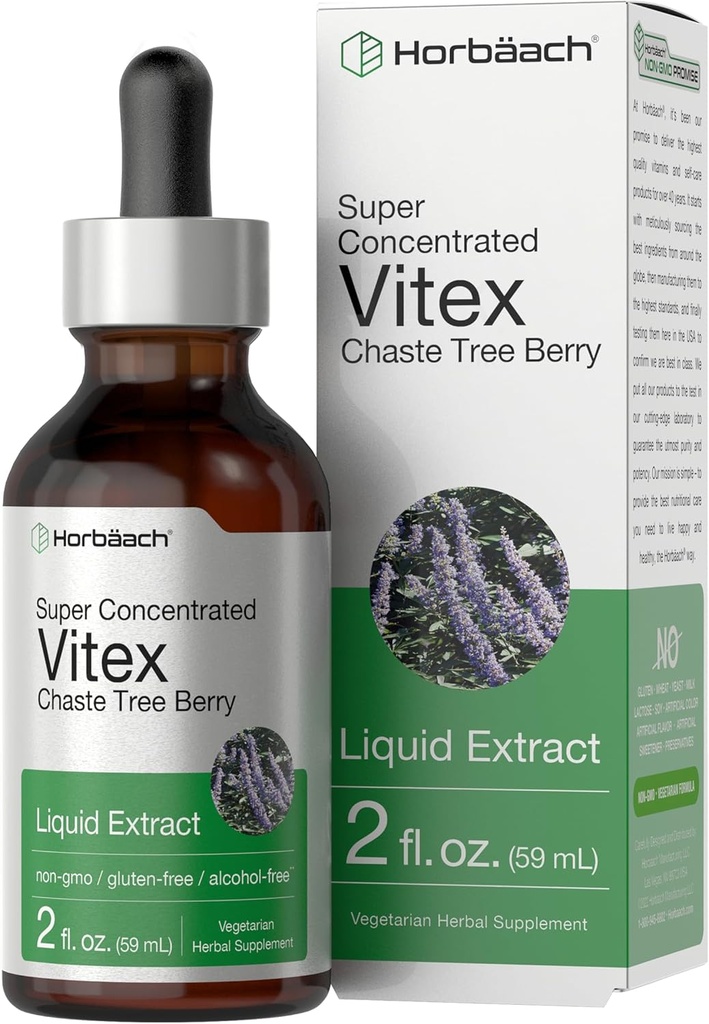 Horbäach Vitex Berry Chasteberry Extract Tincture ← 2 fl oz  Super Concentrado Líquido ← Alcohol Free Chaste Tree Berry Supplement ← Vegetarian, Non-GMO, Gluten Free