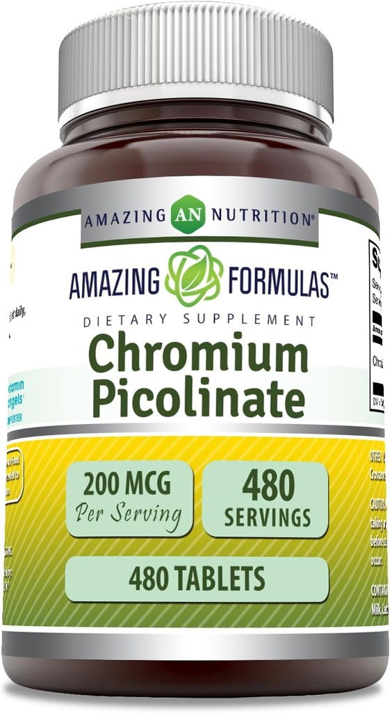 Amazing Formulas Chromium Picolinate Supplement | 200 Mcg Per Serving | Tablets | Non-GMO | Gluten Free | Made in USA (480 Count)