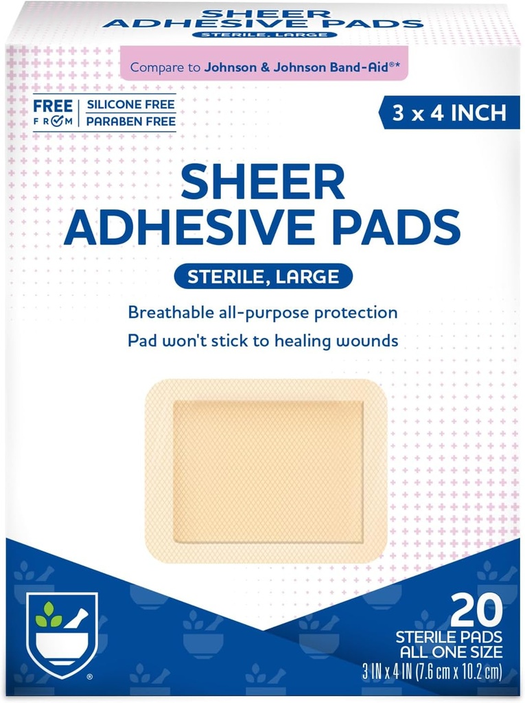Rite Aid Sheer Adhesive Bandages with Sterile Non Stick Pad, 3" x 4" - 20 Conde peru Wound Care/First Aid Supplies ¦ Bandage Wrap ¦